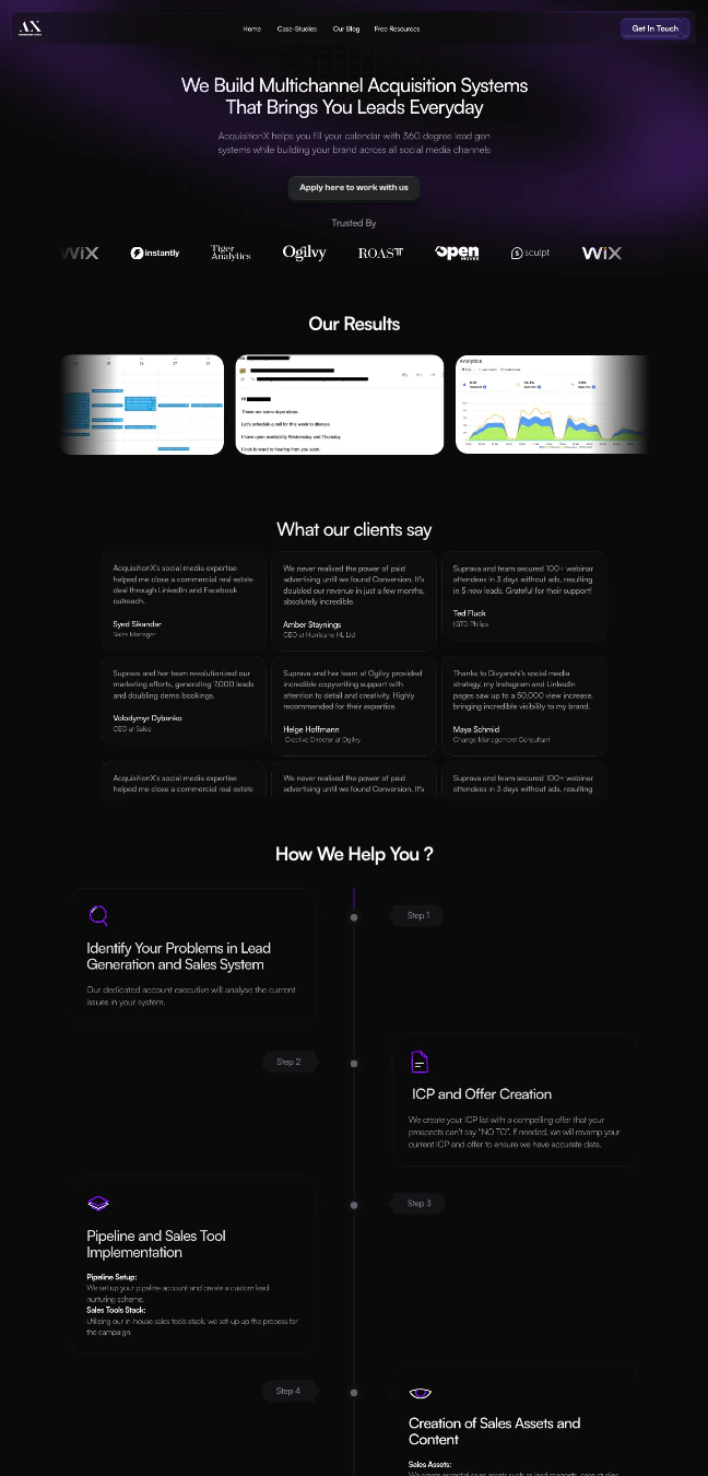 Screenshot of the AcquisitionX website