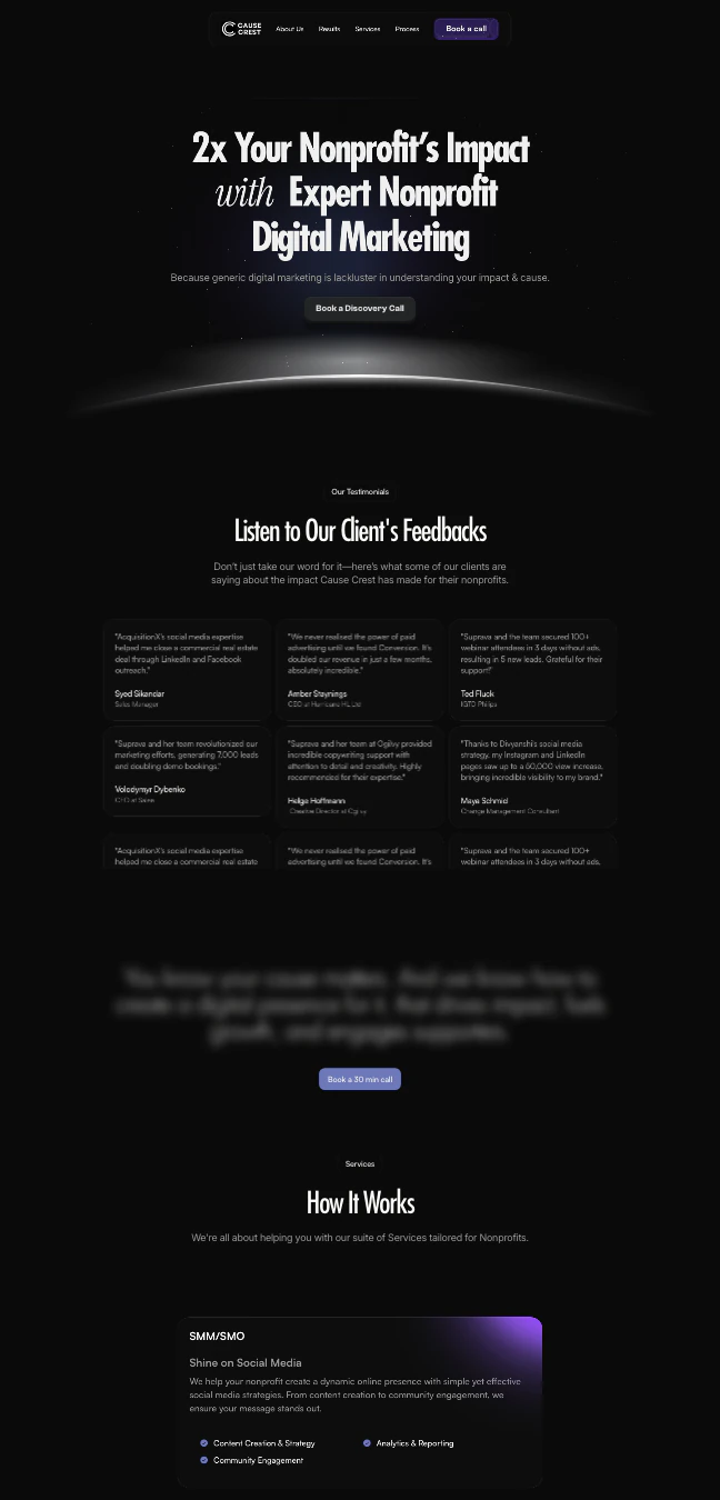 Screenshot of the CauseCrest website